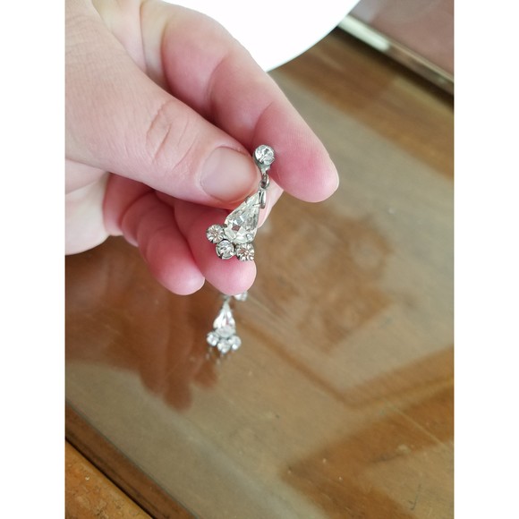 Clear Rhinestone Dangling Drop Screwback Earrings - Picture 6 of 10